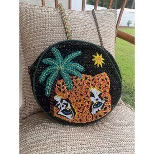America and beyond embellished brown cross body cheetah bag